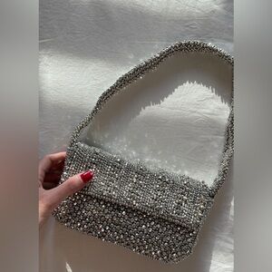 Zara Silver Beaded Shoulder Bag